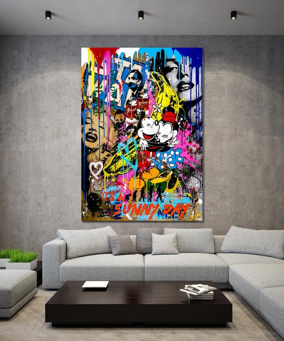 バンクシーのミッキーとミニーマウスのグラフィティポップアート