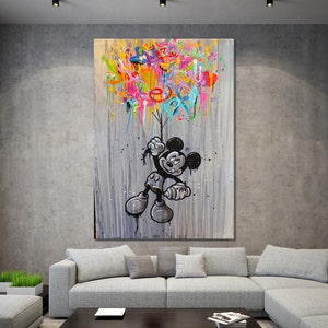 Impresión abstracta de Mickey Mouse en lienzo de Banksy, póster de Banksy, arte de Mickey Mouse, lienzo de grafiti de Banksy, impresión de Mickey Mouse