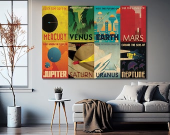 NASA Space Travel Style Retro Vintage Canvas Print, Nasa Framed Canvas Wall Art, Space Wall Art