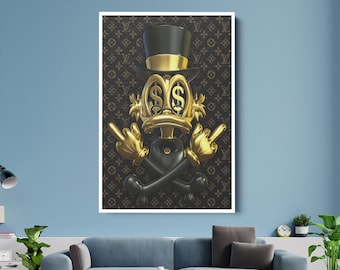 Scrooge McDuck Baloon Wall Art, Gold Mcduck Dollar Wall Decor, Dollar Wall Art, Motivational Decor, DcDuck Poster, Ready to Hang