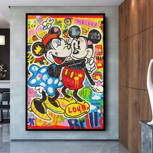 Micky und Minnie Maus Graffiti Pop Art Leinwanddruck - Mickey Mouse Pop Art Graffiti Wandkunst, Pop Art Graffiti Home Decor, Pop Art Decor