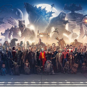 160 Filme Charaktere XXL Blockbuster Fine Art Panorama auf Leinwand | Film-Panorama auf Leinwand | Eye Catcher Film Fan Geschenk 50cm x 60cm