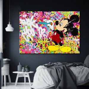 Impresión en lienzo de Mickey Mouse, estilo Banksy, arte pop, grafiti callejero, regalo de Mickey Mouse
