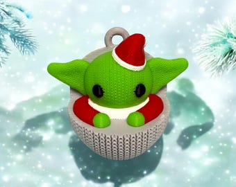 Cute 3D Printed Knitted Santa Baby Yoda Ornament