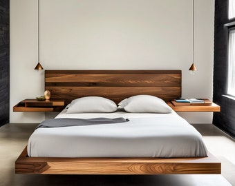 Twin Size Floating Bed & Floating Nightstands (Kompletter digitaler Plan), Einfache Plattform, Minimal Bett, einfachster DIY Plan