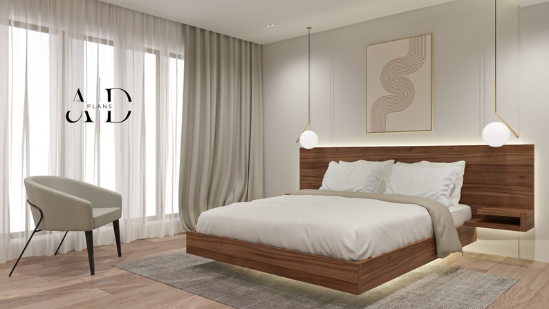 King size Floating Bed & Floating Nightstands Complete digital plan, Simple Platform, Minimal bed, Easiest DIY Plan image 8