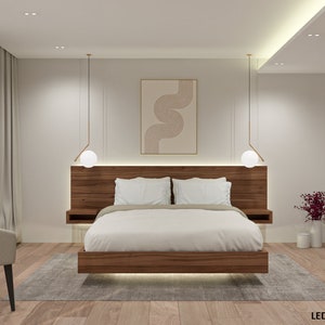 King size Floating Bed & Floating Nightstands Complete digital plan, Simple Platform, Minimal bed, Easiest DIY Plan image 6