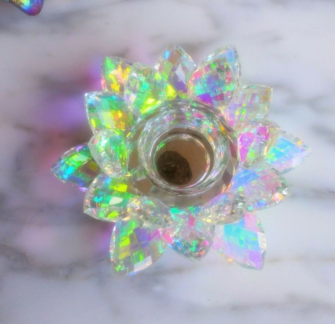 CRYSTAL LOTUS CANDLE Holder Iridescent Lotus Flower Tea Light Holder Etsy