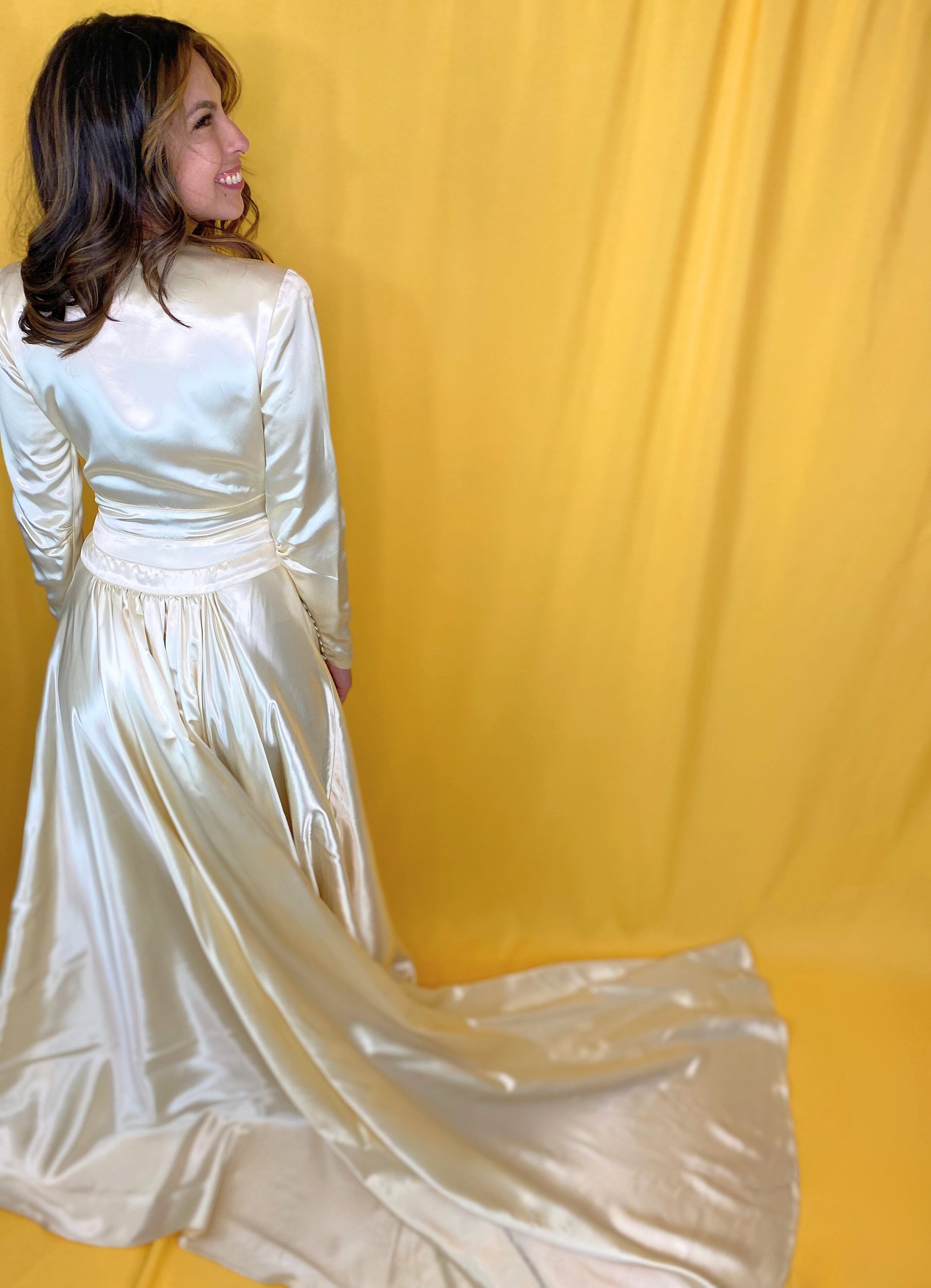 slipper satin wedding dress RILEY WEDDING DRESS BY LOVE STORY LONDON