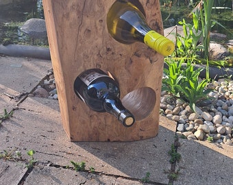 Wood block wine bottle rack