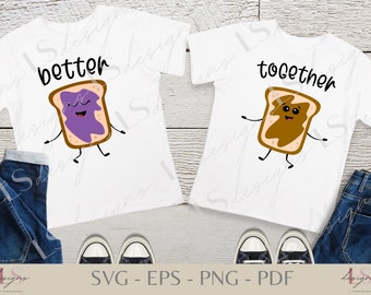 Könnte beinhalten: Zwei weiße T-Shirts mit einem Cartoon-Bild einer Scheibe Brot mit einem lächelnden Gesicht. Ein Shirt sagt "better" und das andere sagt "together".