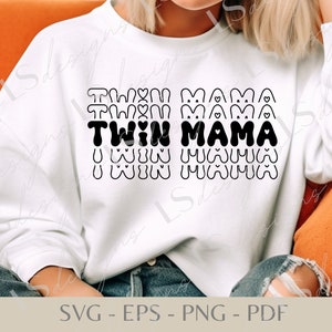 Pacote digital SVG de mãe gêmea, arquivo SVG de coração empilhado retrô Twin Mama, mãe gêmea PNG, mãe de múltiplos diy, arquivo de corte de mãe gêmea de corações