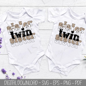 Retro Twin Sisters Cheetah SVG, file Twin SVG impilati, Twin PNG, Twins Shirt Download digitale, Sublimazione doppia, Disegni gemelli abbinati
