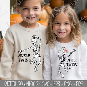 Halloween Zwillinge SVG | Skelett Schnittdatei für Cricut Silhouette | Lustiges Twin Day Spirit Week Design