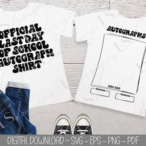 Diseño SVG para el último día de clases, archivo SVG de autógrafos escolares, descarga digital del Día de los Gemelos en la escuela, diseños de camisetas a juego, camiseta del anuario escolar SVG