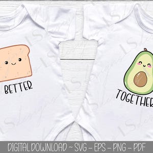 Disegno SVG per bambini gemelli, file SVG per toast all'avocado, PNG per gemelli, download digitale di magliette per gemelli, disegni carini per famiglie abbinate, meglio insieme