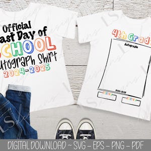Diseño SVG para el último día de clases, archivo SVG de autógrafos escolares, descarga digital del Día de los Gemelos en la escuela, diseños de camisetas a juego, camiseta del anuario escolar SVG