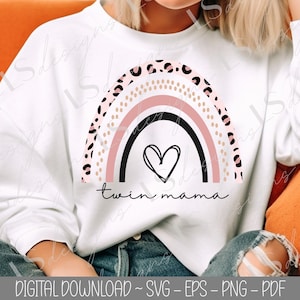 Design Digital SVG de Mãe Gêmea | Mãe de Gêmeos Arco-Íris | Camiseta DIY de Mãe Gêmea | PNG de Mãe Gêmea | Download de Mãe de Múltiplos