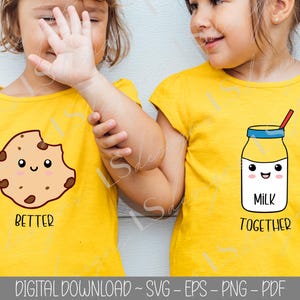 Disegno SVG per bambini gemelli l File SVG per latte e biscotti l Gemellaggio l Download digitale di magliette per gemelli l Disegni carini per magliette per la famiglia abbinata