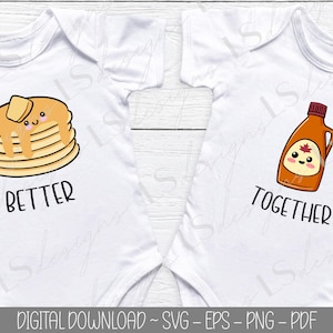 Disegno SVG per bambini gemelli, Pancake e sciroppo SVG, PNG per gemelli, Download digitale di magliette gemellari, Design carino per la famiglia abbinata, Meglio insieme