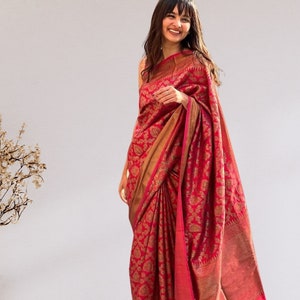 Sari para mujer, vestido tradicional indio de boda, bordado de sari con  blusa sin costuras