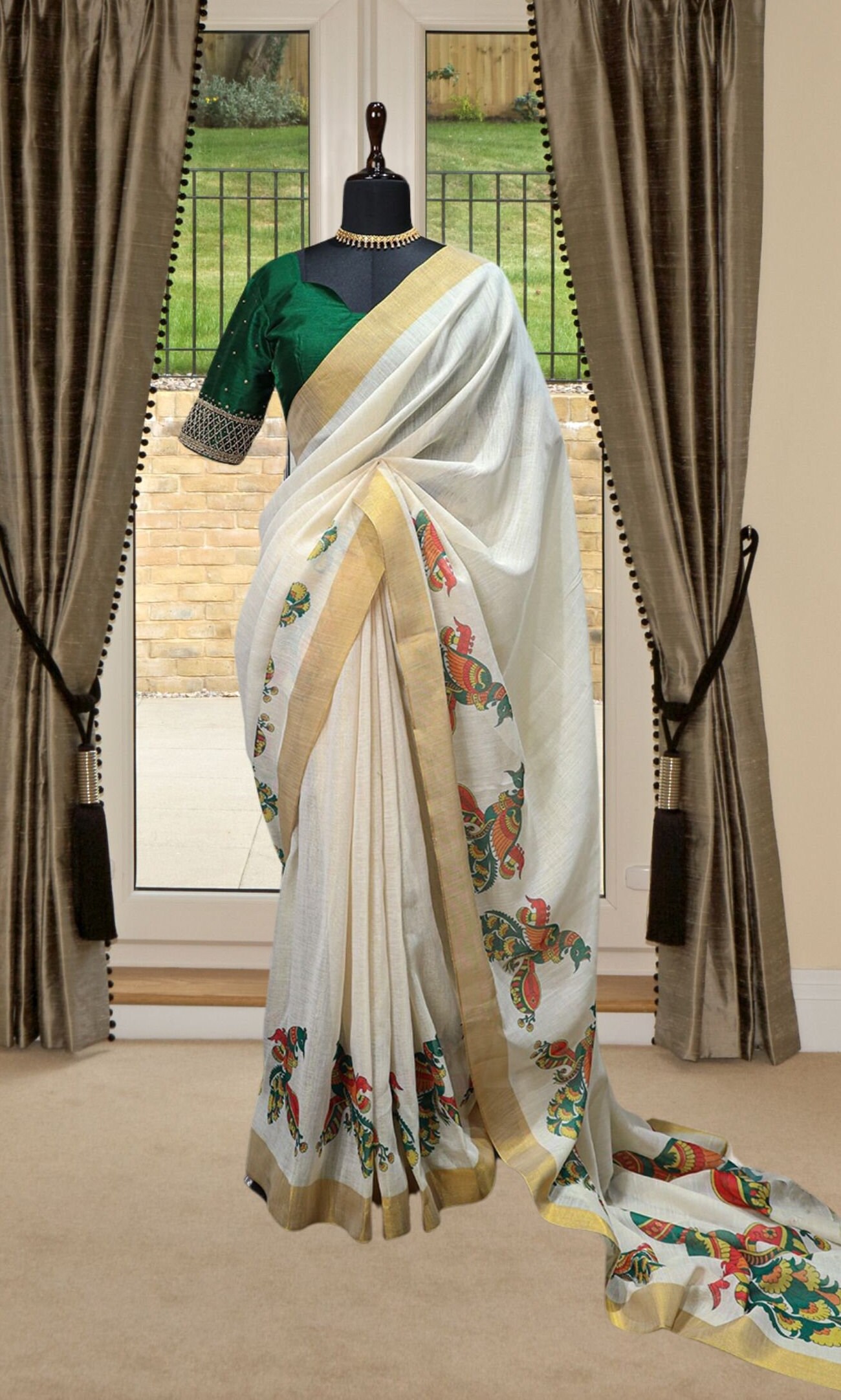 Kasavu saree with bold ‘Theyyam’ design main image 1