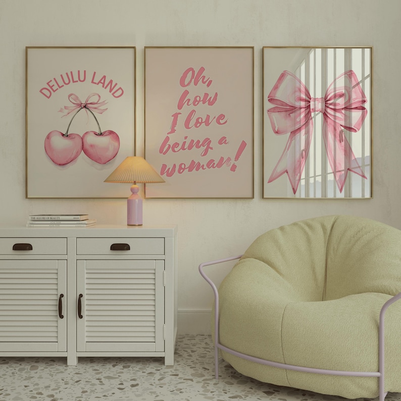Coquette Aesthetic Wall Art|pink Girly Poster Set of 3 |digital
