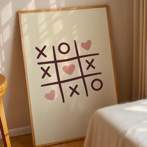 Tic Tac Toe Heart Printable | Cute XOXO Wall Art | Valentine’s Day Digital Download | Love Game Illustration | Romantic Wall Decor