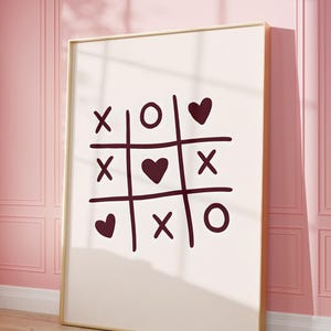 Tic Tac Toe Heart Printable | Cute XOXO Wall Art | Valentine’s Day Digital Download | Love Game Illustration | Romantic Wall Decor