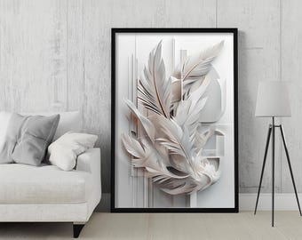 Descenso Etéreo / Arte mural abstracto de plumas – Impresión digital