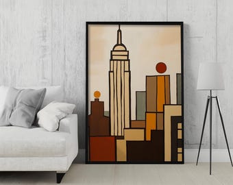 Urban Solstice – Abstract Geometric Cityscape, New York Skyline Digital Art, Modern Wall Decor