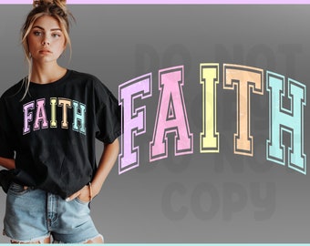 Christian Shirt Design Faith PNG Jesus Pastel Varsity Png, Distressed png, Easter png, Colorful Trendy Religious PNG