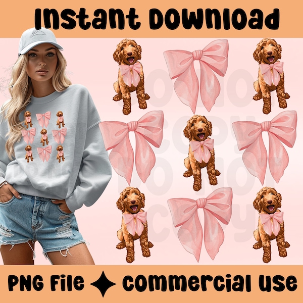 Goldendoodle Social Club png, Golden doodle png, Coquette png, Pink Bow, Soft Girl Aesthetic, Golden doodle gift