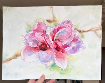 Magnolia watercolor art, spring flower painting watercolor, magnolia art, original watercolor not print