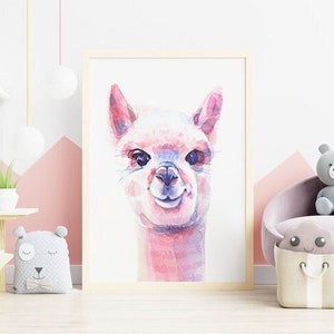 Pink Llama Watercolor Painting: Nursery Wall Art (Digital Download)