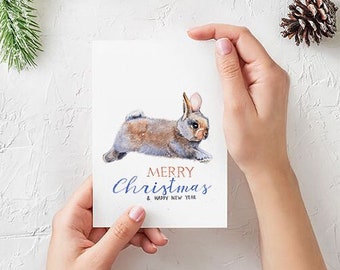 Bunny Christmas Digital Print, bunny christmas card, Winter Collage Wall Art Holiday Xmas Decor Prints JPG