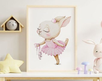 Watercolor Bunny Ballerina Print: Pastel Nursery Art (Digital Download)