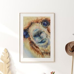 Cute llama digital print, alpaca digital Download, watercolor llama painting, nursery wall art