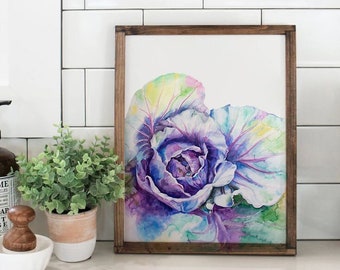 Blue Cabbage Watercolor Print: Kitchen Wall Art (Digital Download)