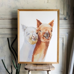 Cute llama digital print, alpaca digital Download, watercolor llama painting, anniversary gift