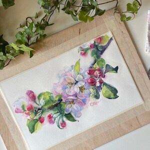 Blommande äppelträd i akvarell: Vårblomsterkonst 21 x 33 cm bild 9