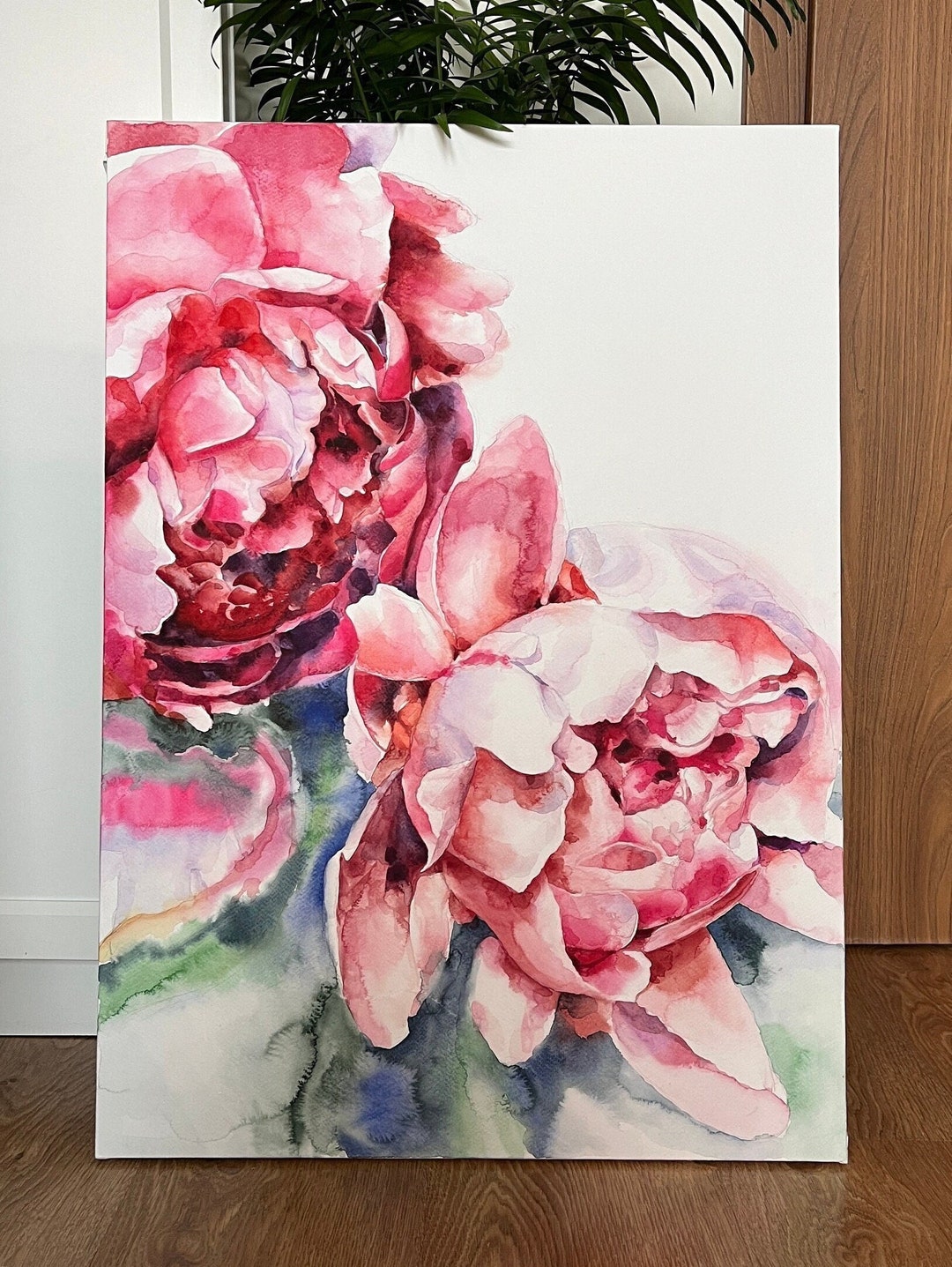 Large Painting Pink Peonies Watercolor 70x50 Cm, Peonies Painting ...
