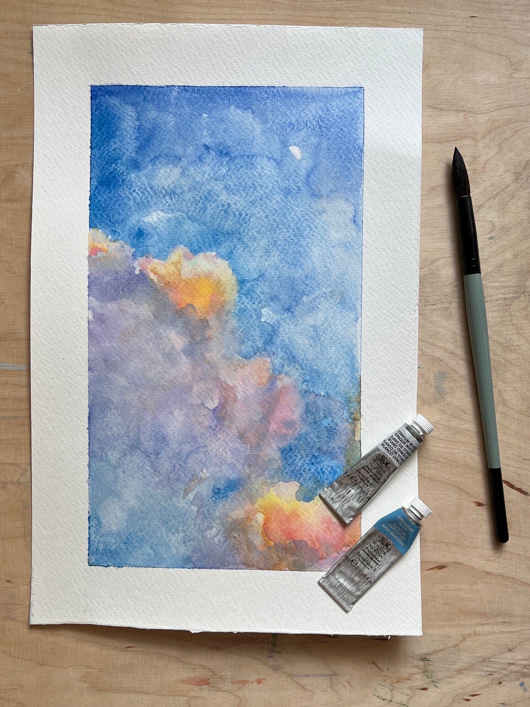 Sky アメリ WATERCOLOR PAINT FLORAL Original Sunset Wildflower