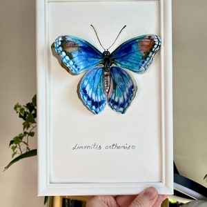 Small painting 3D butterfly, oraginal watercolor art, butterfly watercolor, blue butterfly painting image 9