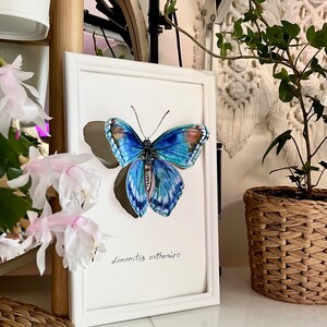 Small painting 3D butterfly, oraginal watercolor art, butterfly watercolor, blue butterfly painting image 10