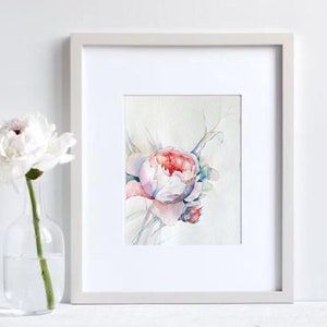 White Rose Watercolor Painting: Original Floral Realism Art (9x13 in)