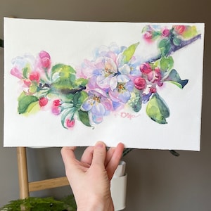 Blommande äppelträd i akvarell: Vårblomsterkonst 21 x 33 cm bild 10
