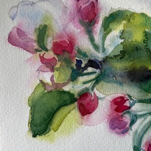 Blommande äppelträd i akvarell: Vårblomsterkonst 21 x 33 cm bild 2