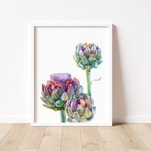 Artichoke digital print, large prints wall art, watercolor artichoke poster, kitchen wall art