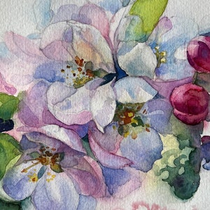 Blommande äppelträd i akvarell: Vårblomsterkonst 21 x 33 cm bild 4